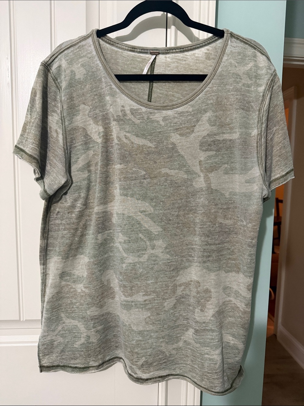 Free People Olive Camo Short Sleeve Tee